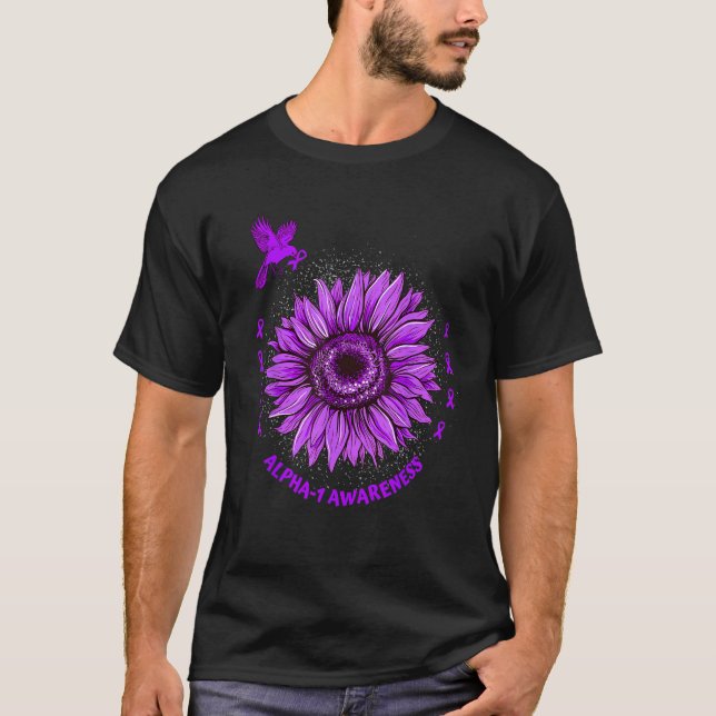 T-shirt Alpha 1 Awareness Ribbon Purple Sunflower Bird Hop (Devant)