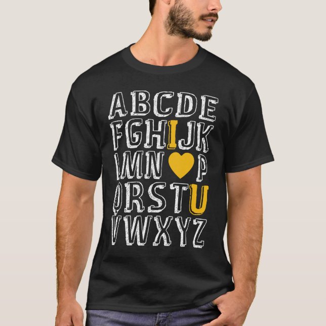 T-shirt Alphabet ABC I Love U English Teacher Valentines D (Devant)