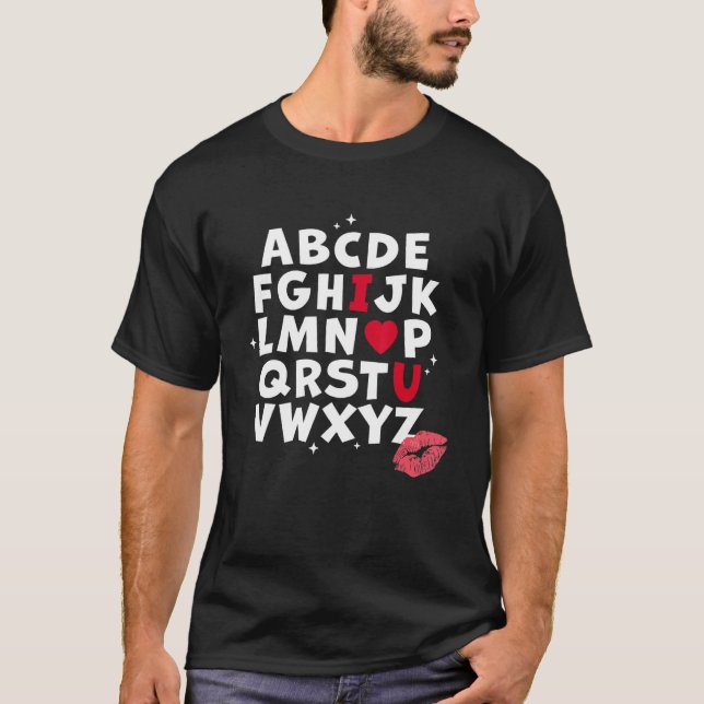 T-shirt Alphabet ABC I Love You Heart U Valentines Day Tea (Devant)