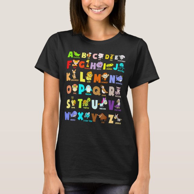 T-shirt Alphabet Animal Abcs Apprendre À Retourner À L'Éco (Devant)