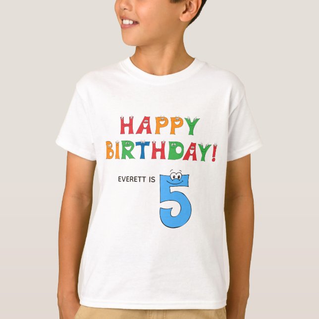 T-shirt Alphabet coloré 5e anniversaire avec nom Enfants (Devant)