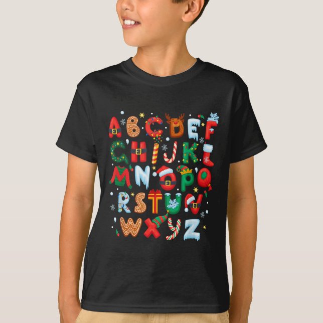 T-shirt Alphabet de Noël pour Enseignant Retour à l'école  (Devant)