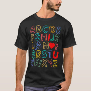 T-shirt Alphabet I Love You ABC Heart U Valentines Day Tea