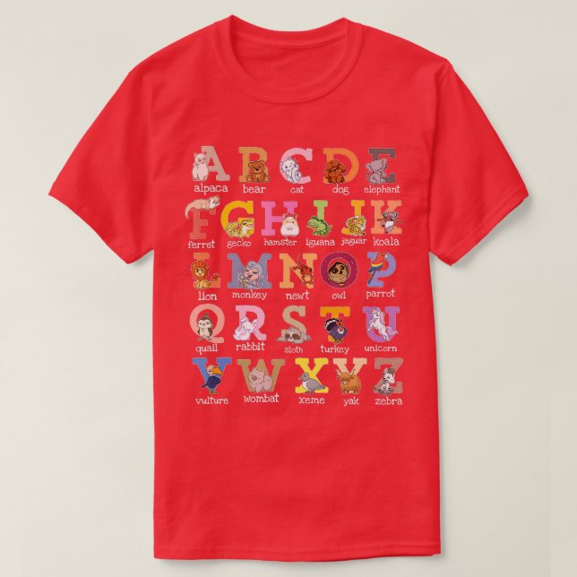 T-shirt Alphabet Lettres Enfants Chat Chien Ferret Hamster (Design devant)