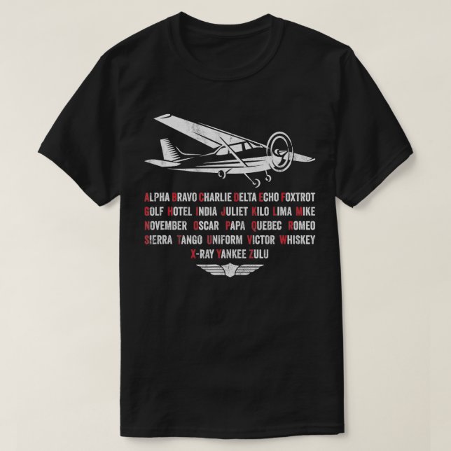 T-shirt Alphabet phonétique pilote C172 Avion (Design devant)