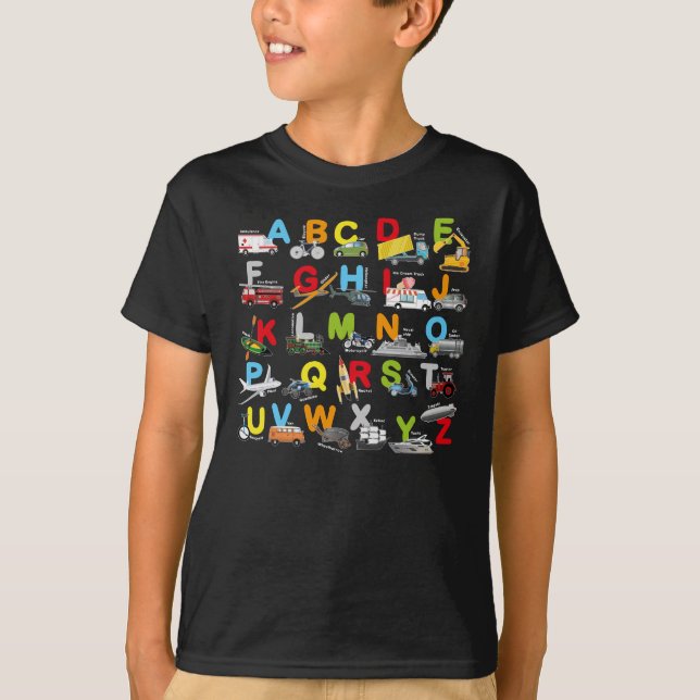T-shirt Alphabet Transport Apprentissage ABC Car Bus (Devant)