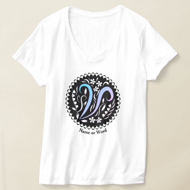 T-shirt Alphabet V Monogramme écriture manuscrite (Poser)