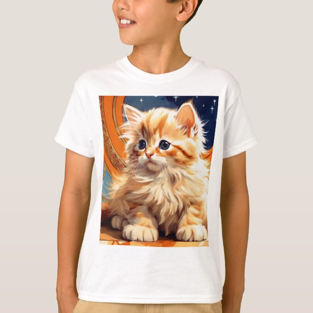 T-shirt Alphonse Mucha Art Nouveau Chat orange (Devant)
