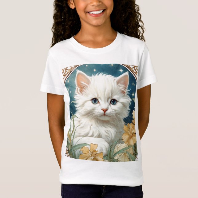 T-Shirt Alphonse Mucha Art Nouveau Kitten (Devant)