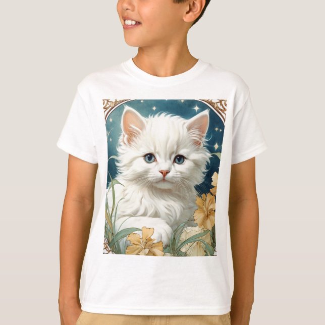 T-shirt Alphonse Mucha Art Nouveau Kitten (Devant)