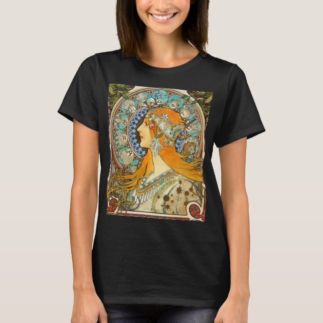 T-shirt Alphonse Mucha Art Nouveau Zodiac (Devant)