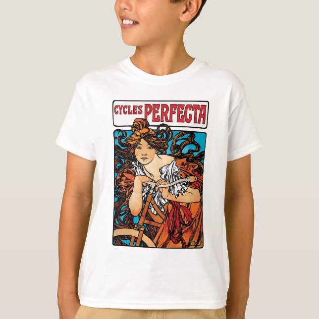 T-shirt Alphonse Mucha - Cycles Perfecta Retro Art Nouveau (Devant)