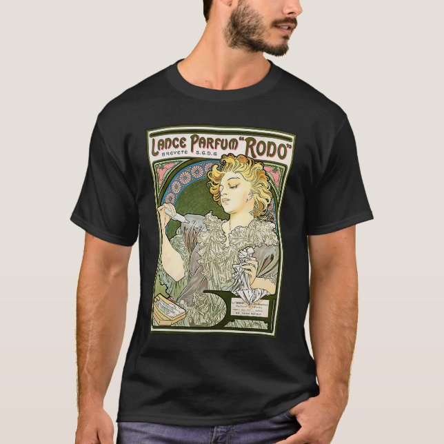 T-shirt Alphonse Mucha lance le parfum Rodo, Nouveau Fine (Devant)