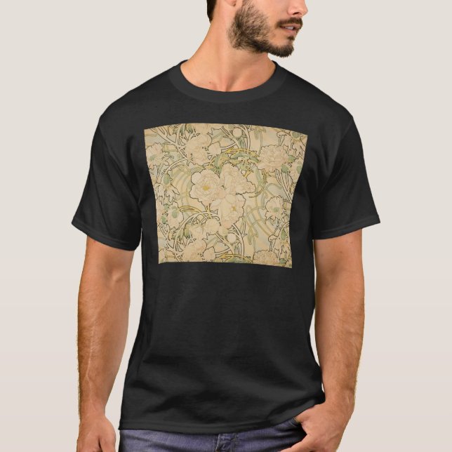 T-shirt Alphonse Mucha Peonies Peony Roses Fawn 1897 (Devant)