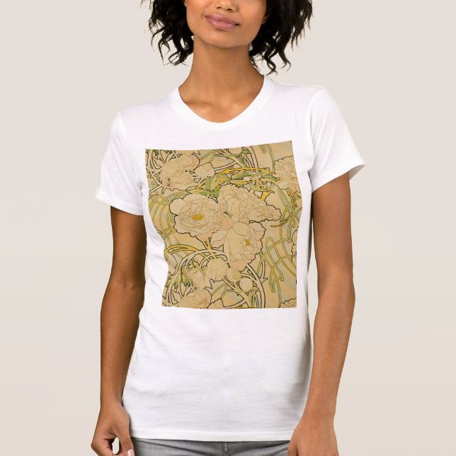 T-shirt Alphonse Mucha - pivoines (Devant)
