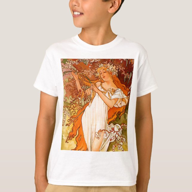 T-shirt Alphonse Mucha Printemps Art Nouveau (Devant)