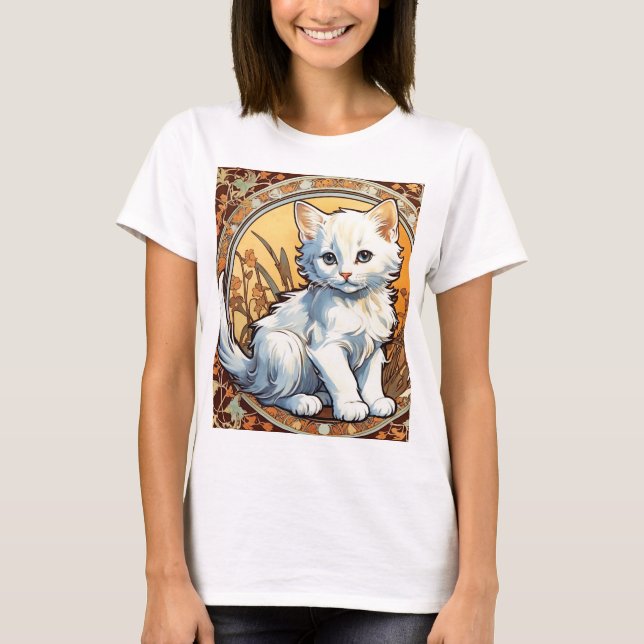 T-shirt Alphonse Mucha Style Chat (Devant)