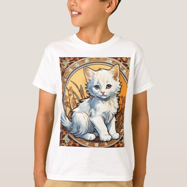 T-shirt Alphonse Mucha Style Chat (Devant)