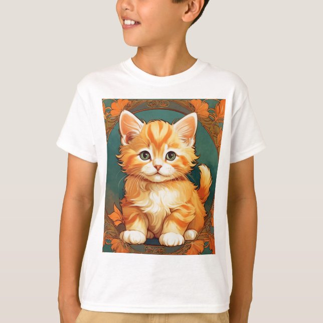 T-shirt Alphonse Mucha Style Chat orange (Devant)
