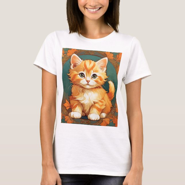 T-shirt Alphonse Mucha Style Chat orange (Devant)