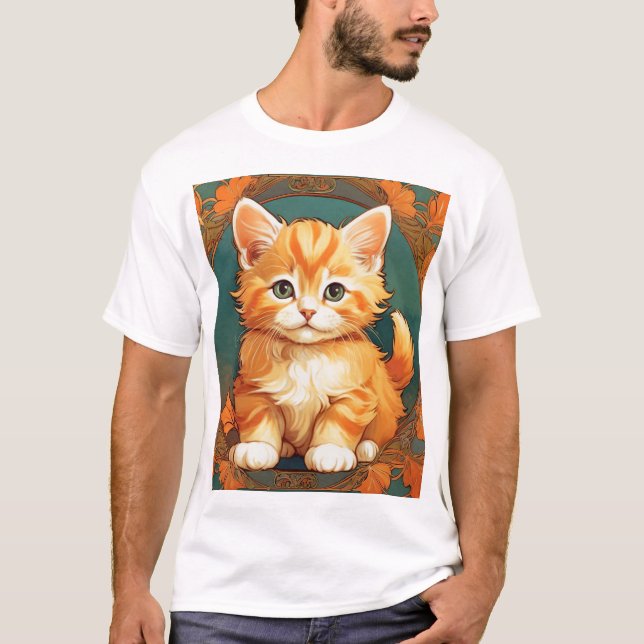 T-shirt Alphonse Mucha Style Chat orange (Devant)