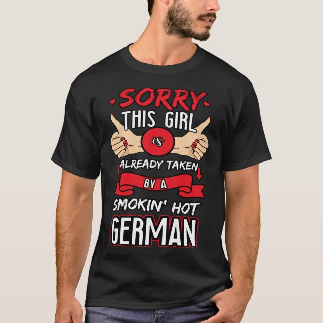 T-shirt Already Taken Hot German Thumbs Up Red Nails Girl (Devant)