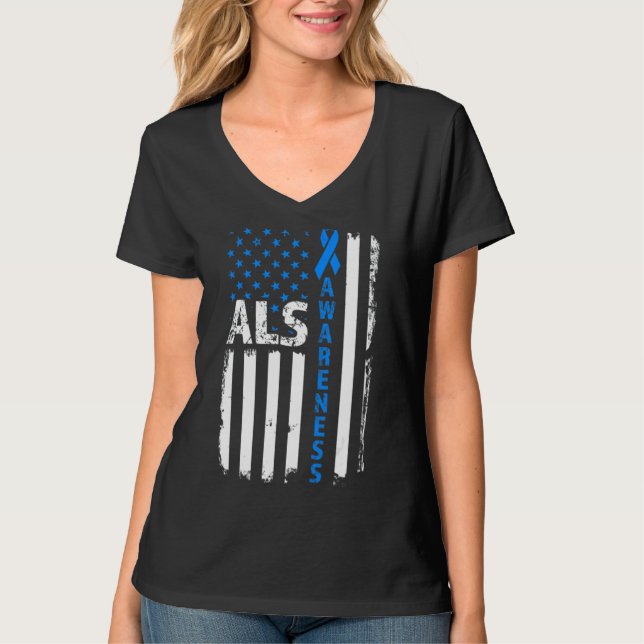 T-shirt Als Awareness Blue Ribbon Us America Drapeau 2022 (Devant)
