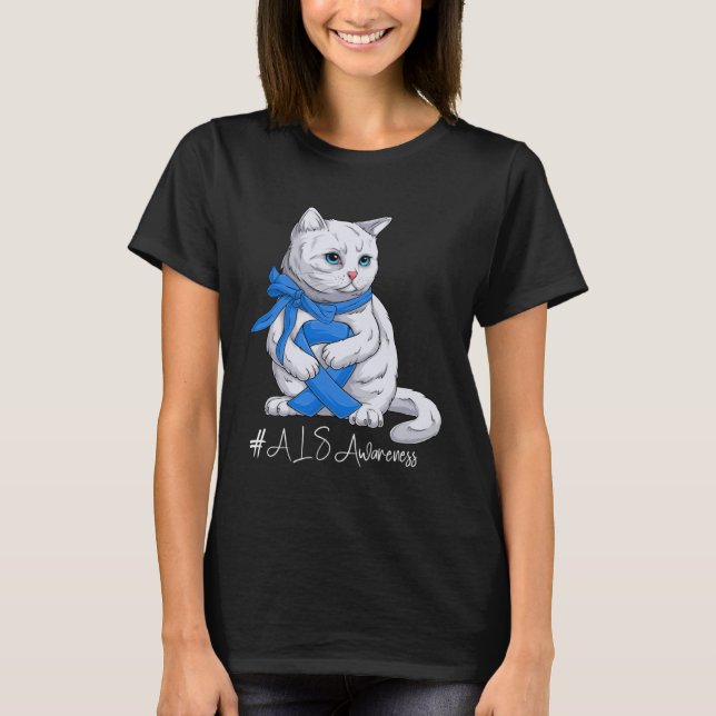 T-shirt ALS Awareness Month Blue Ribbon Cat (Devant)