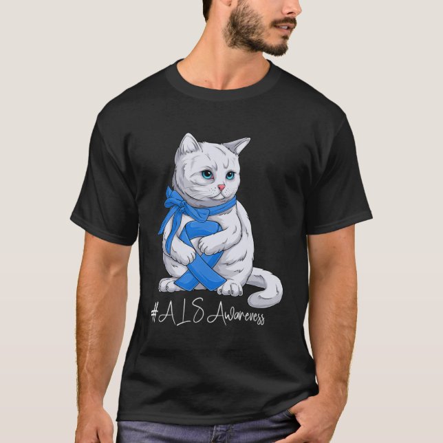 T-shirt ALS Awareness Month Blue Ribbon Cat (Devant)