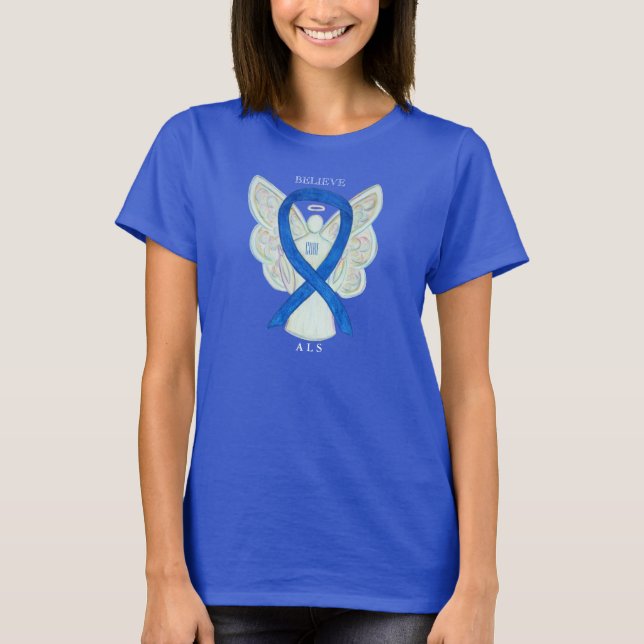 T-shirt ALS Blue Awareness Ribbon Angel Custom Shirt (Devant)