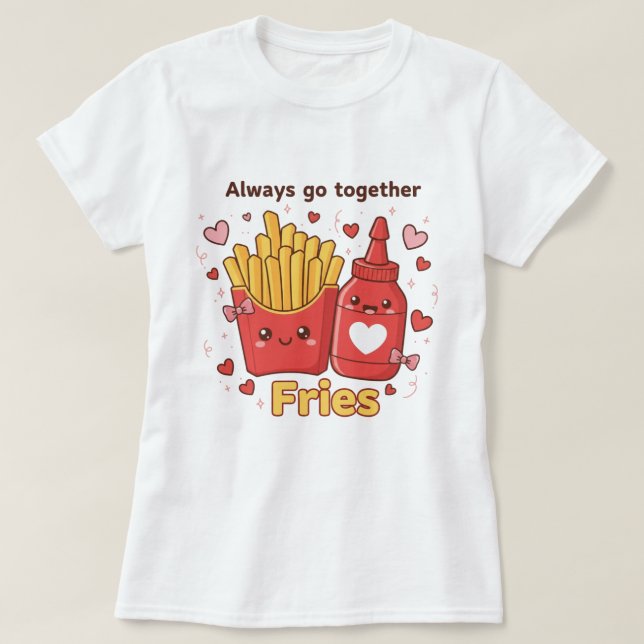 T-shirt "Always Go Together" Cute Fries and Ketchup Kawaii (Design devant)