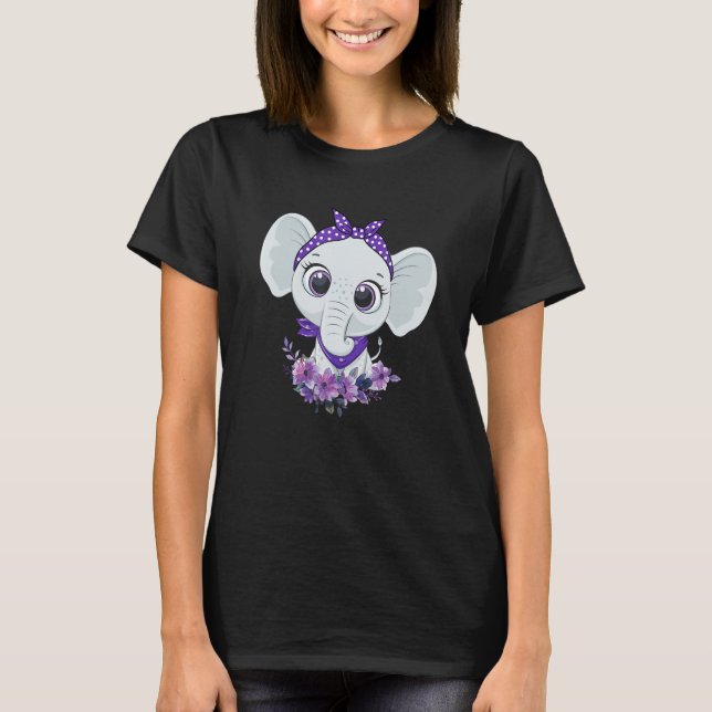 T-shirt Alzheimer's Awareness Elephant Purple Flower Warri (Devant)