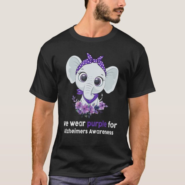 T-shirt Alzheimer's Awareness Elephant Purple Flower Warri (Devant)