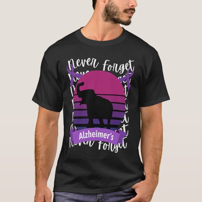 T-shirt Alzheimer's Awareness Elephant Retro Sunset Purple (Devant)