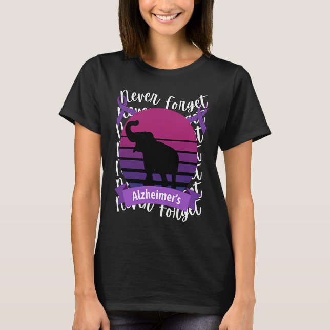 T-shirt Alzheimer's Awareness Elephant Retro Sunset Purple (Devant)
