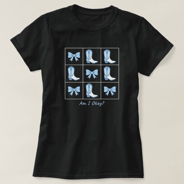 T-shirt Am I Okay Blue Boots and Bows Grid Art (Design devant)