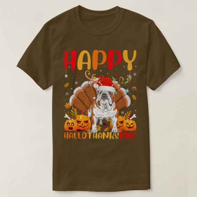 T-shirt Amant chien drôle Happy English Bulldog HelloThank (Design devant)