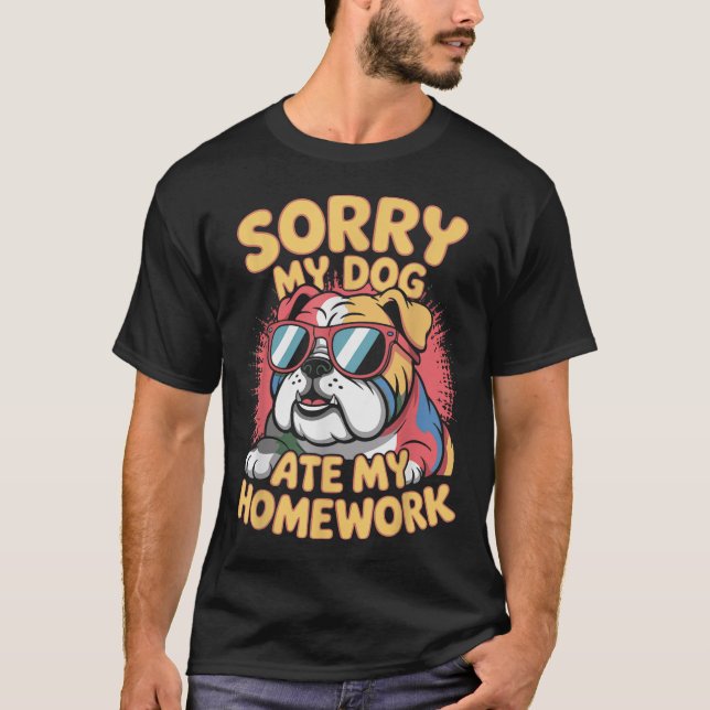 T-shirt Amant Chien Drôle Mangé Mes devoirs Citations Sarc (Devant)