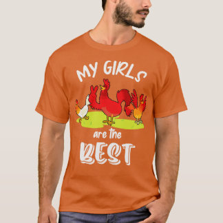T-shirt Amant Drôle Poulets Mes Filles Volaille Amusant
