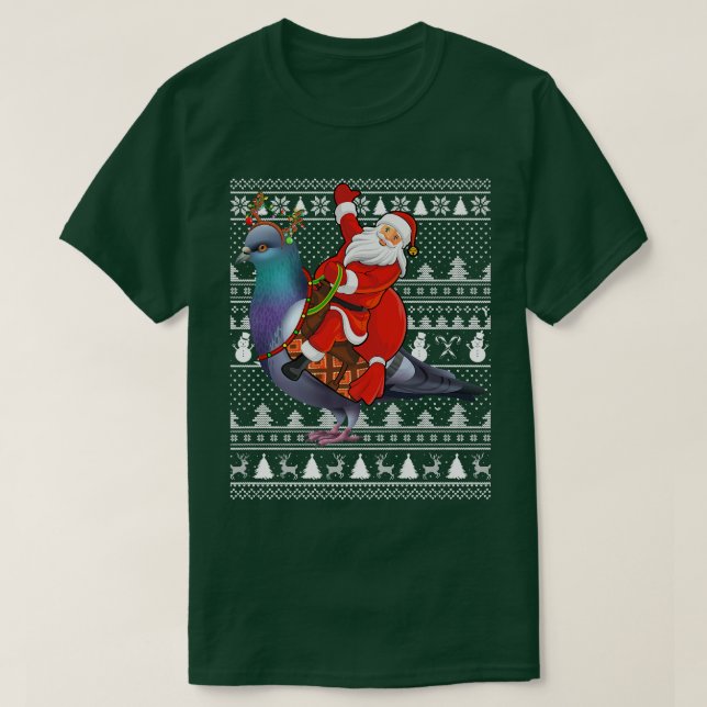 T-shirt Amant Pigeon Oiseau Père Noël équitation Pigeon La (Design devant)