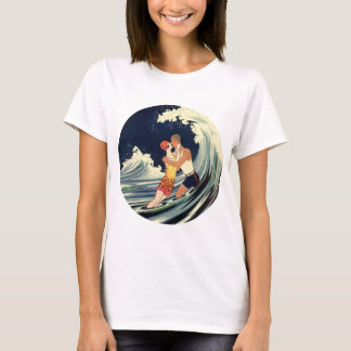 T-shirt Amants Art Déco vintage s'embrassent dans les vagu