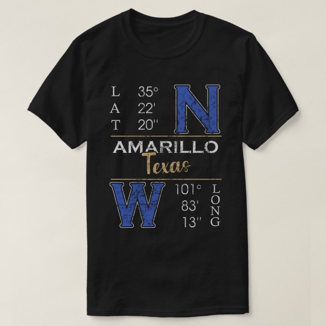 T-shirt Amarillo Texas Latitude et Longitude (Design devant)