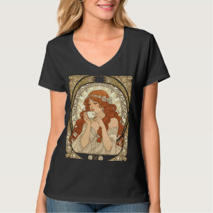 T-shirt Amateur de café dans le style Art Nouveau de Mucha