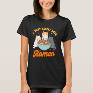 T-shirt Amateur de chat Ramen Nouilles Japonais J'aime vra