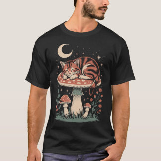 T-shirt Amateur de chat rétro champignon fongueuse nature 