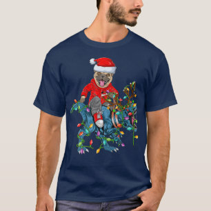 T-shirt Amateur de chien Pug Éclairages de Noël Pug à chev