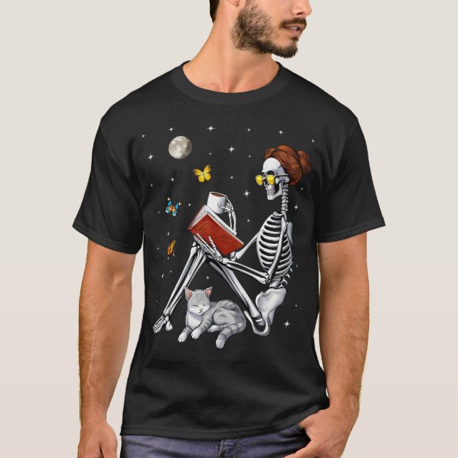 T-shirt Amateur de livres squelette (Devant)