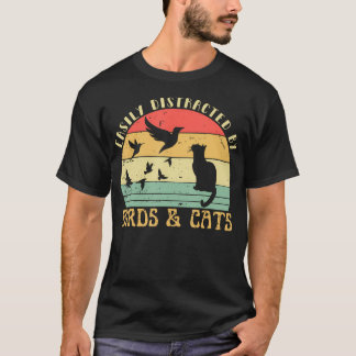 T-shirt Amateur d'oiseaux et de chats rétro facilement dis
