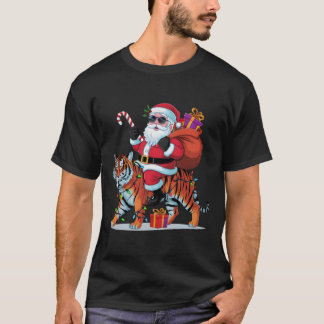 T-shirt Amateur du tigre Éclairage de Noël Santa à cheval