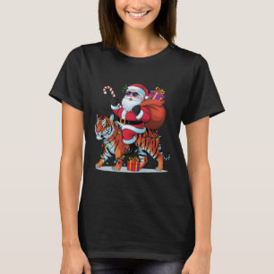 T-shirt Amateur du Tigre Éclairage de Noël Santa à Cheval 